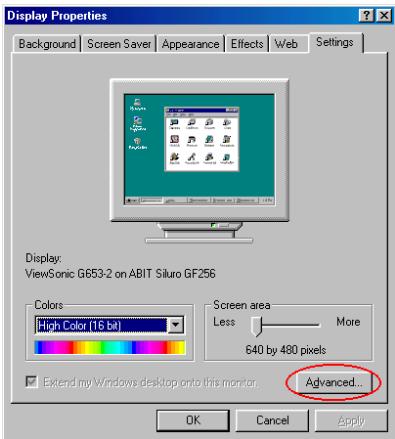 ABIT GF256 - 3-2. Comment utiliser les propriétés de paramétrage du pilote sous windows® 98 se - 3