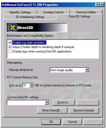 ABIT GF3 TI200 - Réglages Direct3D (Direct3D Settings): - 1