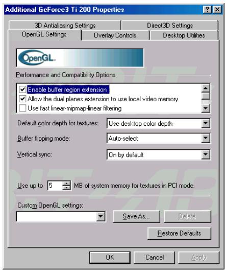 ABIT GF3 TI200 - Réglage OpenGL (OpenGL Settings): - 1