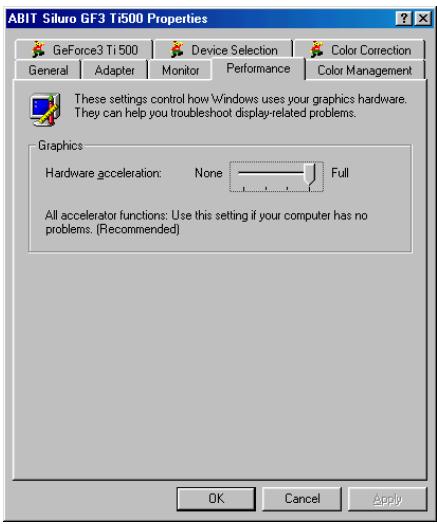 ABIT GF3 TI500 - ■ Accélération Matérielle (Hardware acceleration): - 1