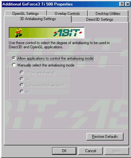 ABIT GF3 TI500 - Réglage de l'AntialIASing 3D (3D AntialIASing Settings): - 1
