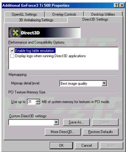 ABIT GF3 TI500 - Réglages Direct3D (Direct3D Settings): - 1