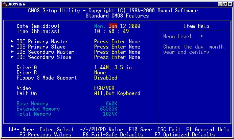 ABIT SL6 - 3-2. Menu du Standard CMOS Setup - 1