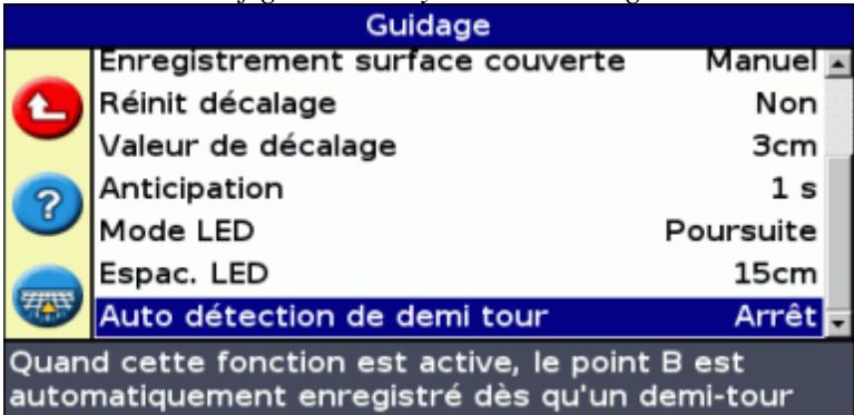 TRIMBLE EZ GUIDE 250 - Modification du paramétrage de détention des demi-tours - 1