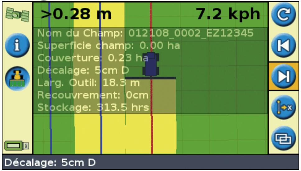 TRIMBLE EZ GUIDE 250 - Affichage du déplacement cumulé actuel - 1