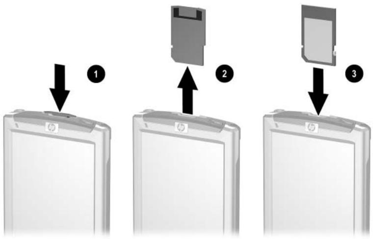COMPAQ IPAQ RZ1700 - Insertion et retrait d'une carte d'extension secure digital (SD) - 1