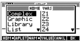 COMPAQ 39G PLUS - Le menu VARS - 1