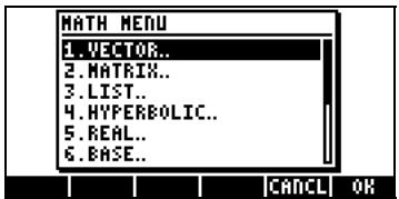 COMPAQ 48GII - Le menu MTH/vector - 1
