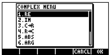 COMPAQ 49G PLUS - Menu CMPLX en passant par le menu MTH - 1
