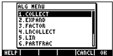 COMPAQ 49G PLUS - Fonctions du menu ALG - 1