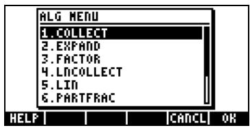 COMPAQ 49G PLUS - Fonctions du menu ALG - 8