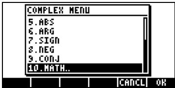 COMPAQ 49G PLUS - Menu CMPLX en passant par le menu MTH - 2
