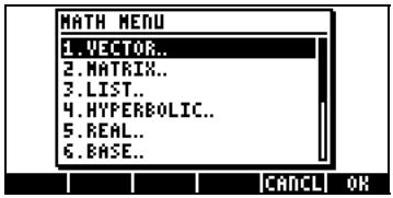 COMPAQ 49G PLUS - Le menu MTH/vector - 1
