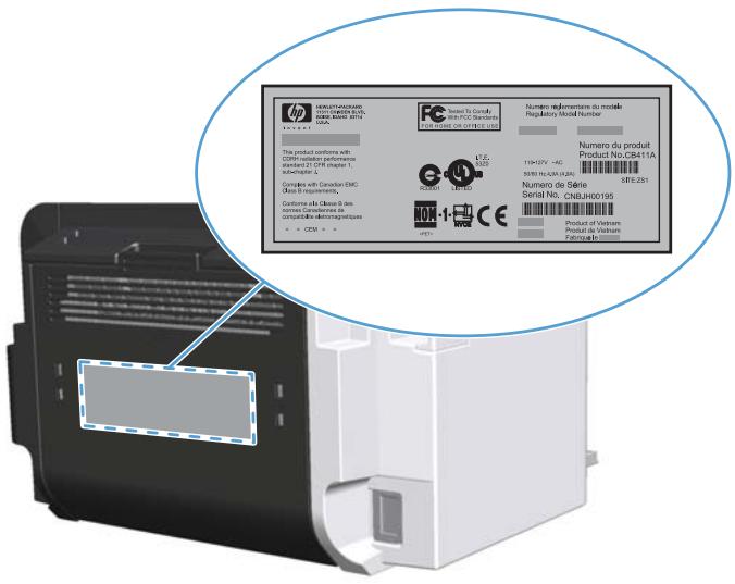 COMPAQ LASERJET PRO P1560 - Emplacement du numéro de série et du numéro du modèle - 1