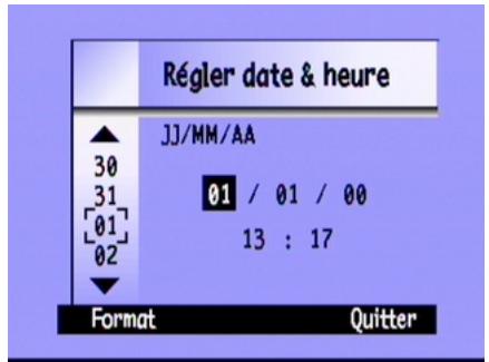 COMPAQ PHOTOSMART C500 - Pour modifier la date et l'heure à l'aide du menu de l'appareil photo : - 3