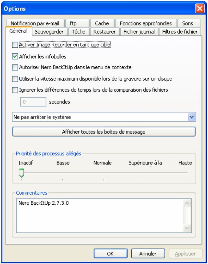 NERO BACKITUP 2 - Fenêtre Options - 1