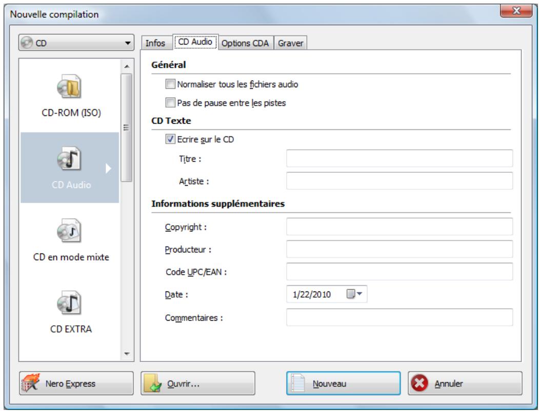 NERO BURNING ROM MULTIMEDIA SUITE 10 - Paramètres CD Audio - 1