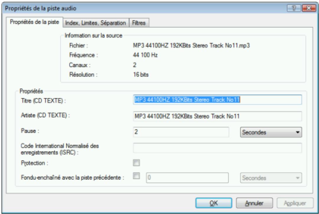 NERO BURNING ROM MULTIMEDIA SUITE 10 - Onglet Propriétés de la piste - 1