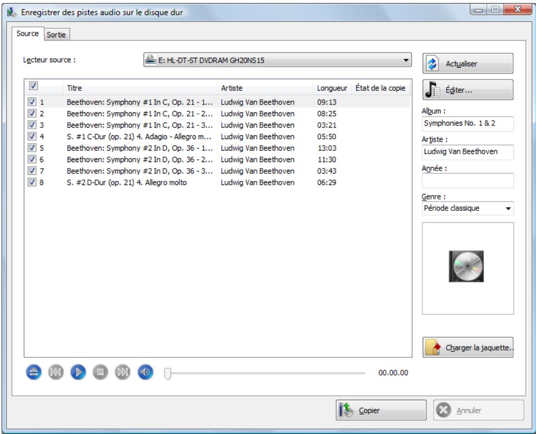 NERO BURNING ROM MULTIMEDIA SUITE 10 - Fenêtre Enregistrer des pistes audio sur le disque dur - 1