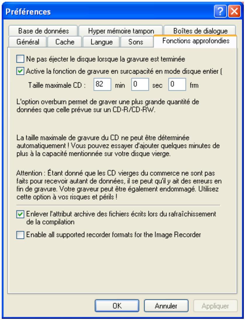 NERO EXPRESS 6 - Onglet "fonctions approfondies - 1