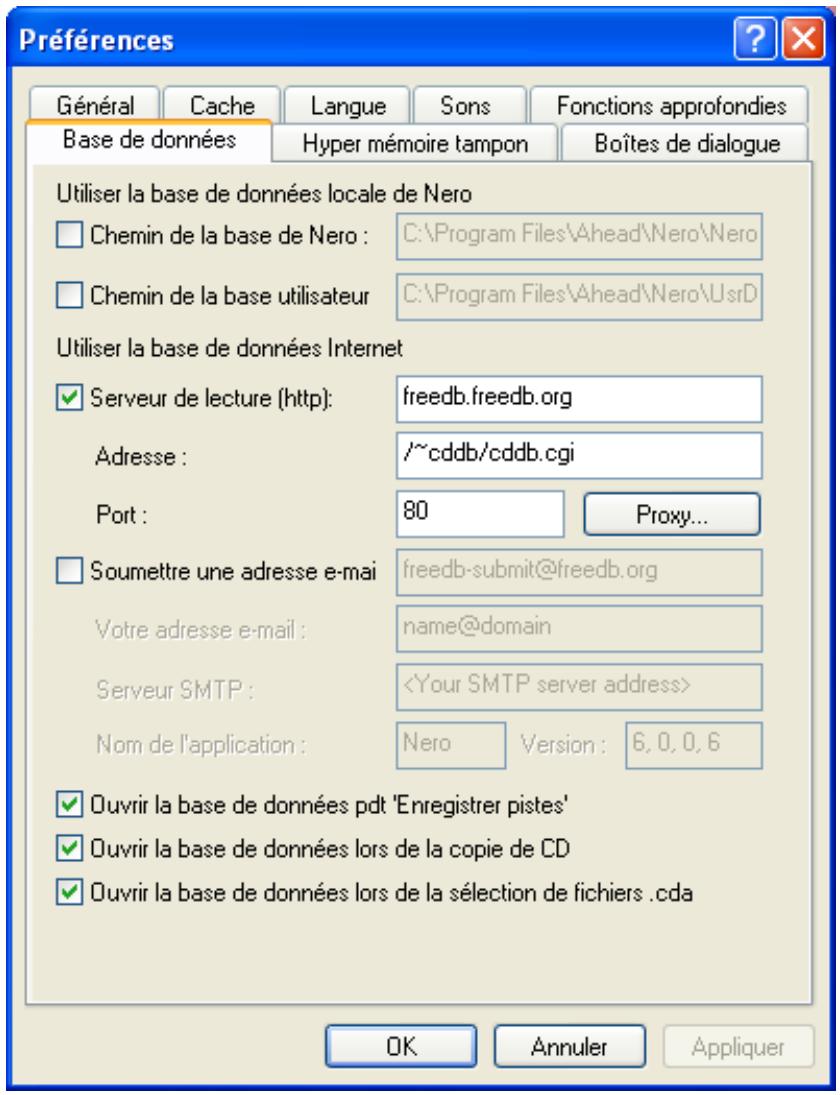 NERO EXPRESS 6 - Onglet "base de données - 1