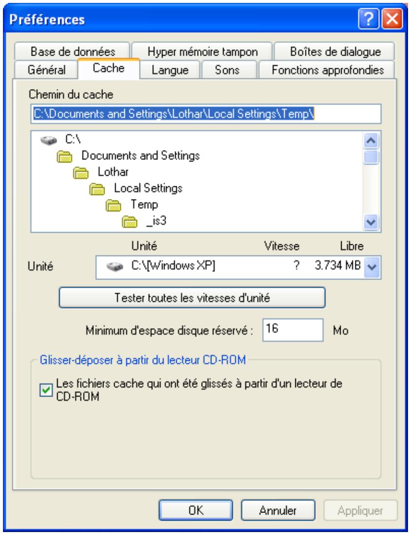 NERO EXPRESS 6 - Onglet "cache - 1