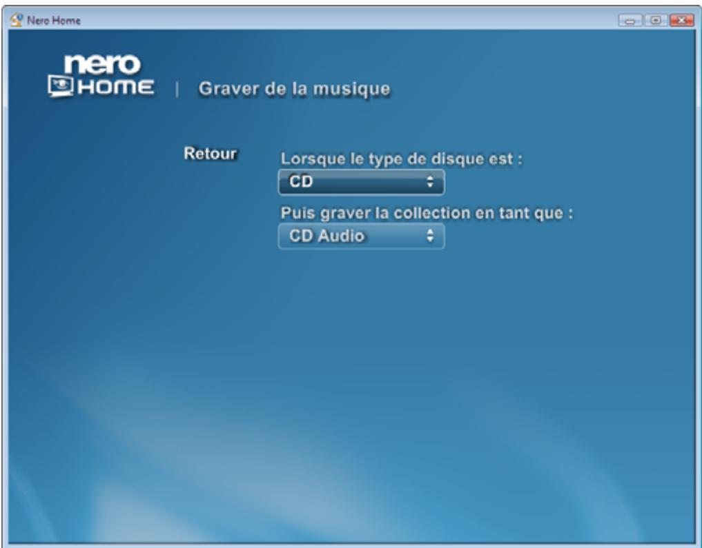 NERO HOME - Définir les options de gravure pour les collections de musique - 1