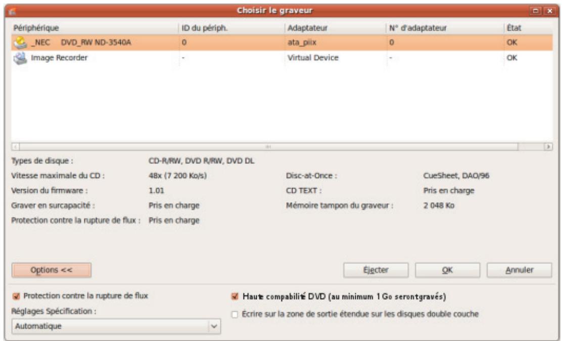 NERO LINUX 4 - Fenêtre choisir le graveur - 1