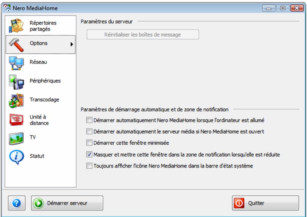 NERO MEDIAHOME - Écran Options - 1