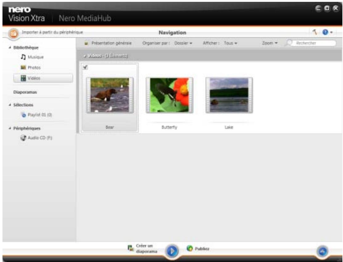NERO MEDIAHUB MULTIMEDIA SUITE 10 - Écran de navigation parmi lesVIDEOS - 1