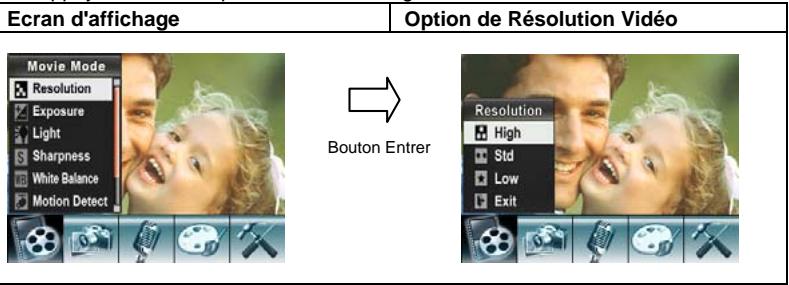 GENIUS HD54 - Pour changer la résolution de film: - 1