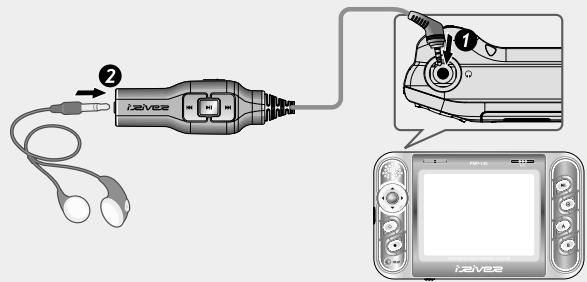 IRIVER PMP-100 - Comment brancher la télécommande / les écouteurs - 1