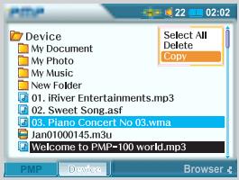 IRIVER PMP-100 - Pour copier/déplacer des fichiers/dossiers - 1