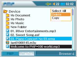 IRIVER PMP-100 - Pour copier/déplacer des fichiers/dossiers - 2