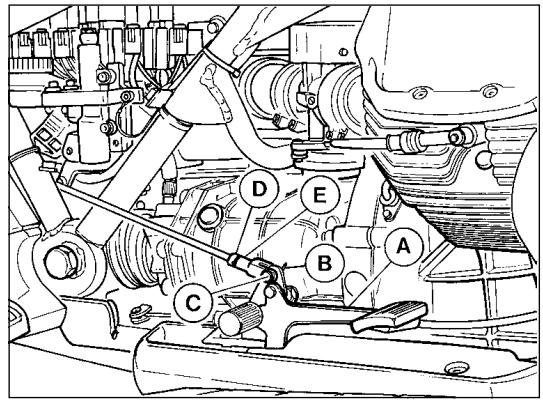 MOTO GUZZI CALIFORNIA EV - Adjusting the brake pedal of rear and left-hand front brakes (fig. 16) - 1