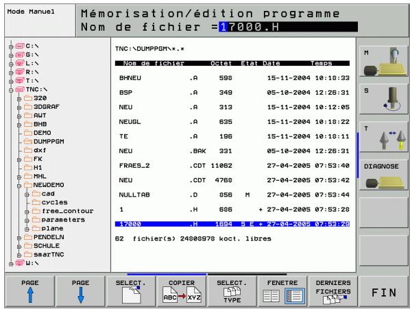 HEIDENHAIN ITNC 530 - Vue d'ensemble: fonctions de la gestion des fichiers - 2