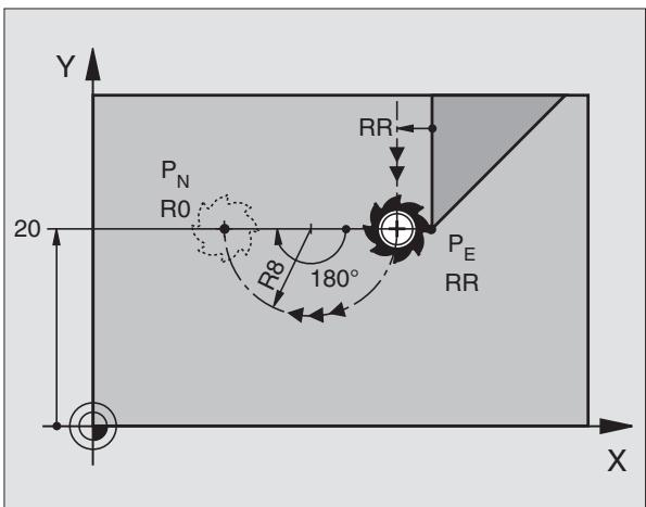 HEIDENHAIN ITNC 530 - Sortie du contour par une trajectoire circulaire avec raccordement tangentiel: DEP CT - 2