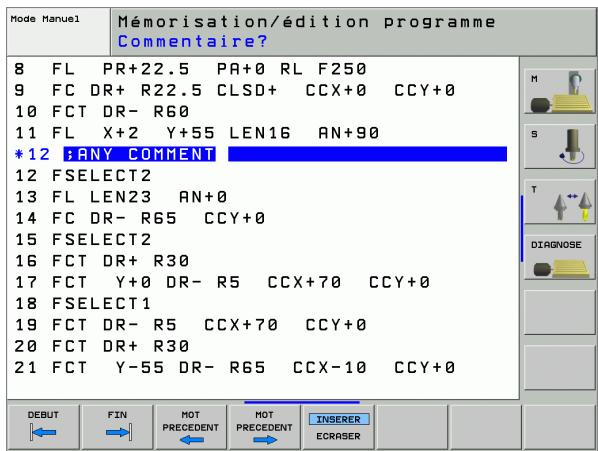 HEIDENHAIN ITNC 530 - Commentaire dans une série donnée - 1