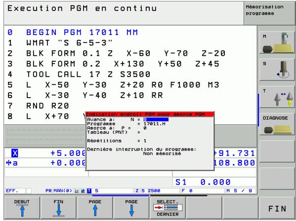 HEIDENHAIN ITNC 530 - Rentre dans le programme à un endroit quelconque (amorce de séquence) - 3