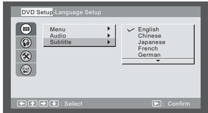 AIRIS LW264 - Réglage de la langue pour menu, audio et sous-titre - 4