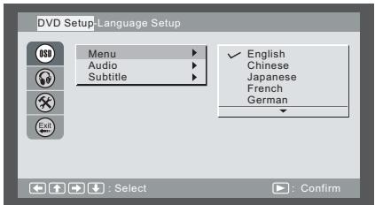AIRIS LW264 - Réglage de la langue pour menu, audio et sous-titre - 2