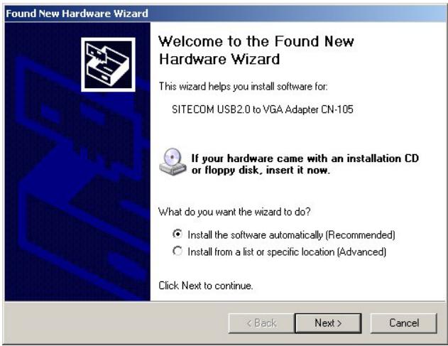 SITECOM CN-105 USB2.0 VGA-ADAPTER - Installation du matériel sous Windows XP - 4