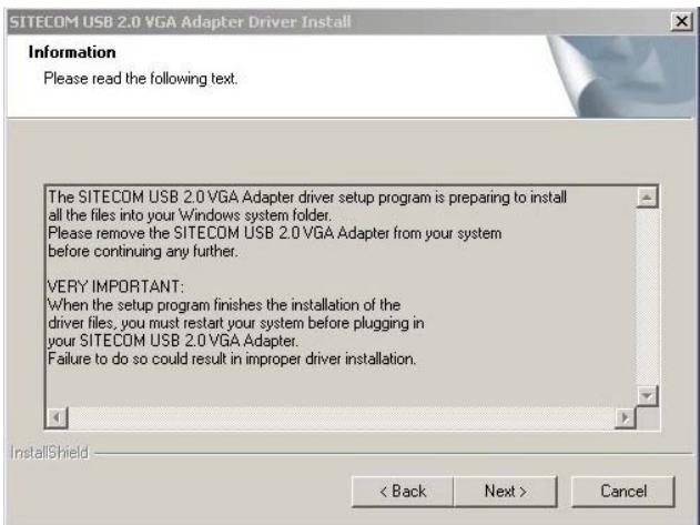 SITECOM CN-105 USB2.0 VGA-ADAPTER - Installation du logiciel pour Windows 2000 &amp; XP - 3