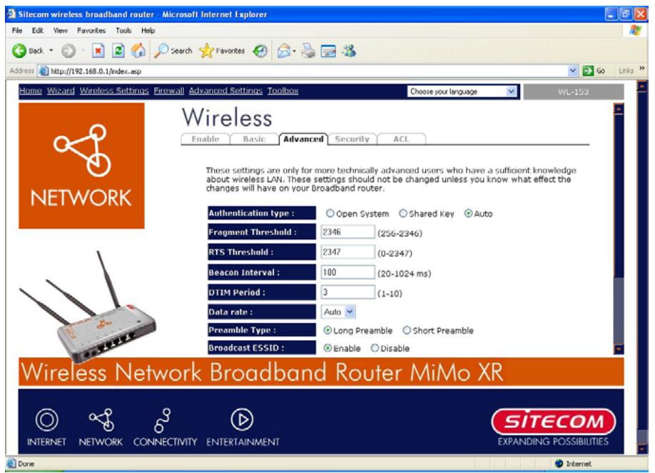 SITECOM WL-153 WIRELESS BROADBAND ROUTER FM - Paramétrages sans fil avances - 1