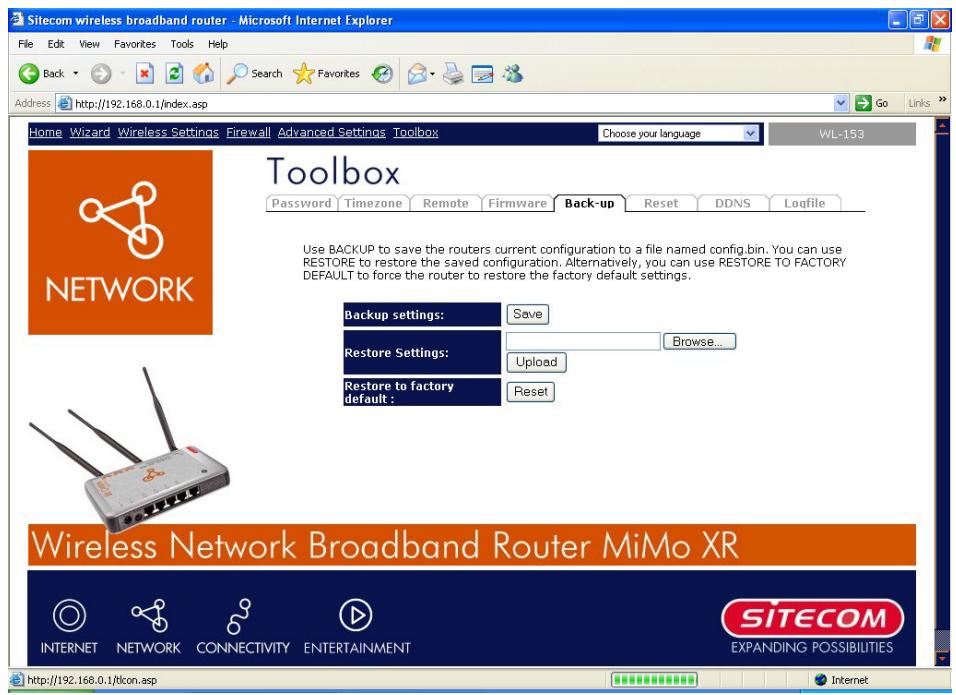 SITECOM WL-153 WIRELESS BROADBAND ROUTER FM - Paramètres de Sauvegarde - 1