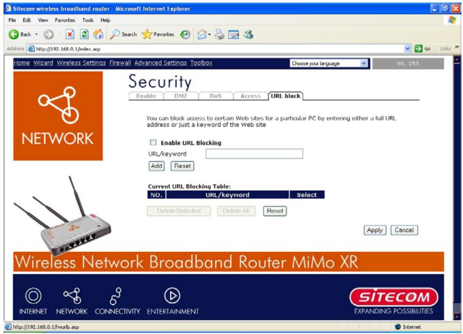 SITECOM WL-153 WIRELESS BROADBAND ROUTER FM - Blocage de l'URL - 1