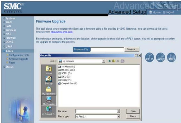 SMC 2804WBR - Tools - Firmware Upgrade (Outils - Mise à niveau du logiciel) - 1