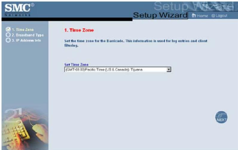 SMC 7004VBR - Étape 1 : time zone (fuseau horaire) - 1
