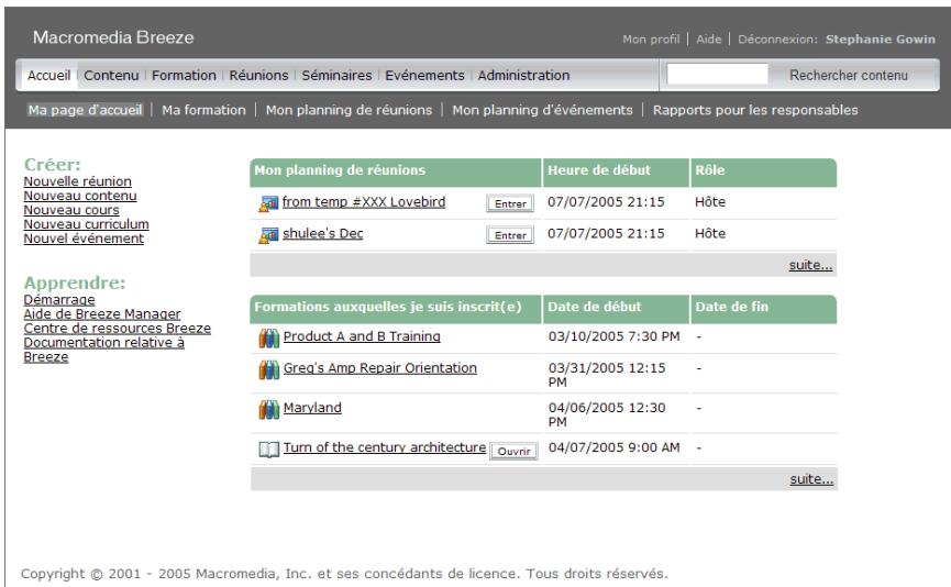 MACROMEDIA BREEZE MANAGER 5 - Compréhension de l'espace de travail - 1