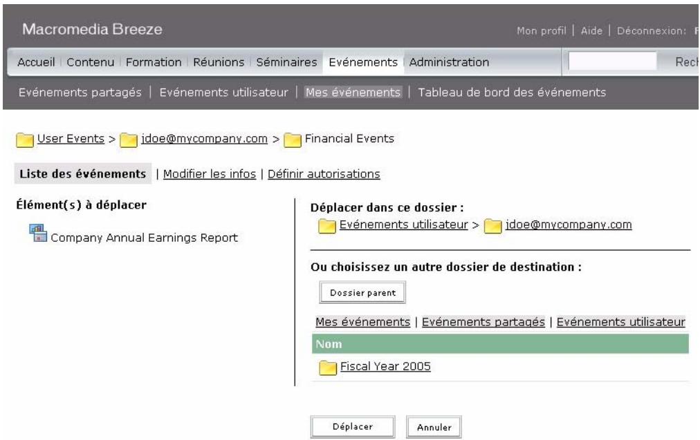 MACROMEDIA BREEZE MANAGER 5 - Pour déplacer un événement : - 1
